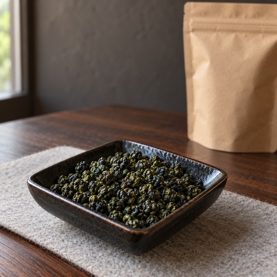 Alishan Köd sötétzöld, gömbbé sodort tajvani oolong levelei