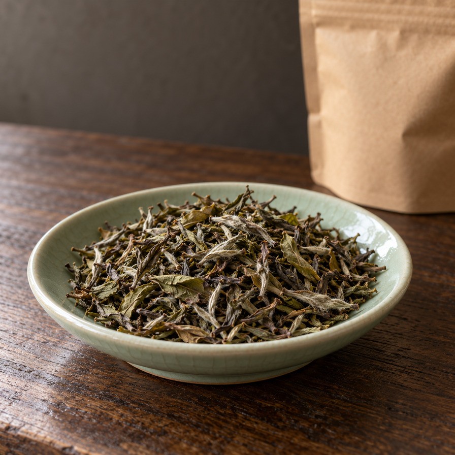Himalájai Tavasz laza, zöldes-barna darjeelingi tealevelei